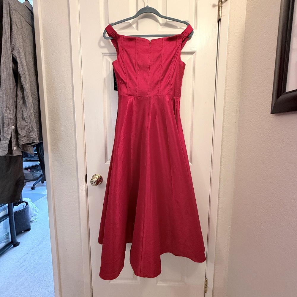 Ruby Red Off-Shoulder Taffeta Midi Dress White House Black Market NWT 6P - Picture 8 of 9